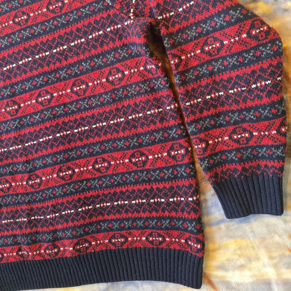Vintage Style Croft&Barrow Red Geometric Striped Heavyweight Knit Sweater sz 2XL